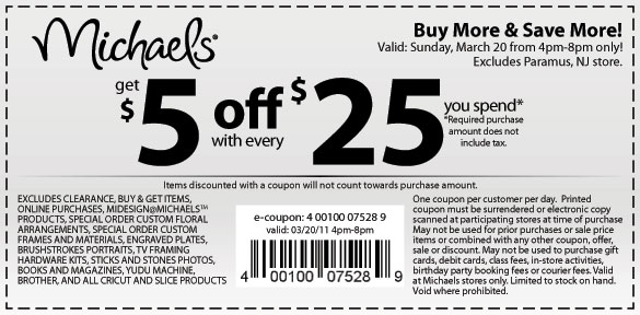 michaels printable coupons april 2011. These coupons are not valid