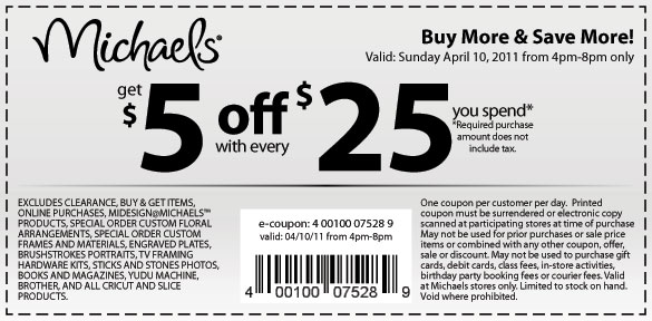 michaels printable coupons april 2011. Thanks Printable Coupon Spot!